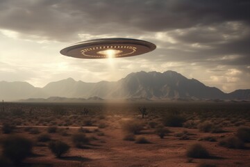 Fototapeta na wymiar Mysterious UFO in the Remote Desert Place