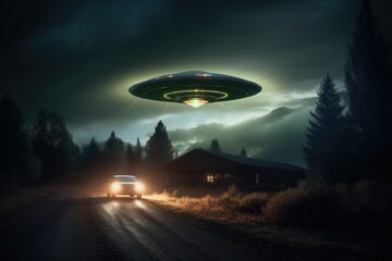 Naklejka na ściany i meble Mysterious UFO in the Night Sky