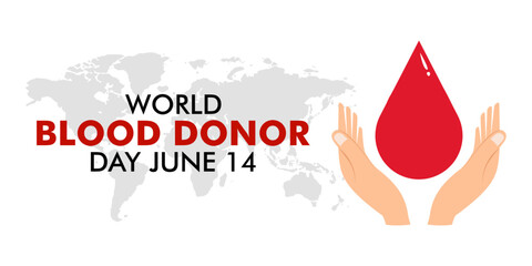 World blood donor Day 14 June, girls hands holding the drop of blood, vector illustration design