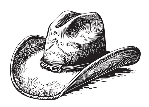 recommend clip art: Cowboy hat farmer hand drawn sketch in doodle style illustration