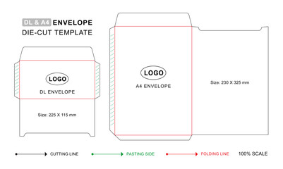 Envelope die cut template for standard size A4 and DL