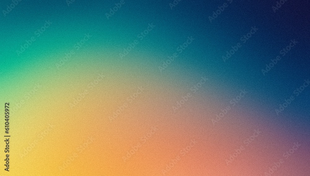 Wall mural teal orange yellow blue dark grainy color gradient background retro noise texture effect web banner 