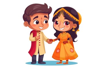 Symbolizing unity and happiness in an Indian marriage couple illustration