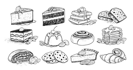 Vector sketchy illustrations set of desserts and sweet food