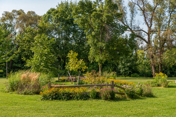 A Flower Garden In The Park In Late August In Wisconsin