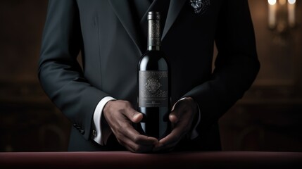 Fototapeta na wymiar man in suit with a bottle of wine