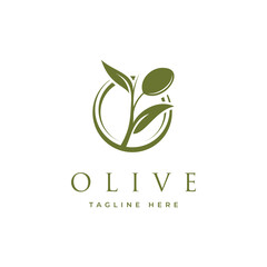 Nature olive oil plant, olive leaf flower logo design vector