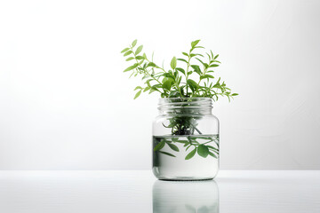 plant in a glass vase, greenery coming out of glass jar 