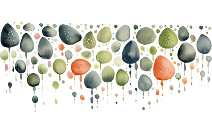 array of melon and slate abstract watercolor swashes isolated on a transparent background