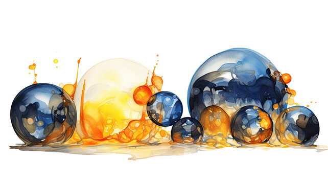 a constellation of sapphire and amber abstract watercolor swashes isolated on a transparent background