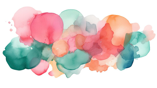 cluster of pastel pink and mint abstract watercolor swashes isolated on a transparent background