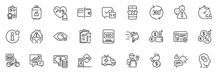 Fototapeta na wymiar Icons pack as Genders, Coins banknote and Farsightedness line icons for app include Gas station, Inspect, Ssd outline thin icon web set. Payment methods, Ambulance car. Genders outline sign. Vector
