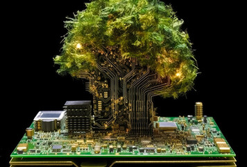a tree built from circuit board, generative ai