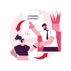 Licensing contract abstract concept vector illustration. Artist licensing contract, intellectual property agreement, electronic copy sales, software copyright, record label abstract metaphor.