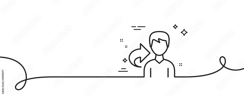 Poster share refer line icon. continuous one line with curl. user or businessman person sign. male silhouet