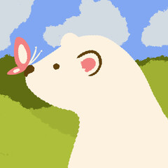 polar bear with butterfly in summer illustration