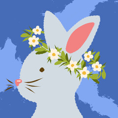 hare with flower wreath on head illustration