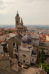 Fototapeta na wymiar Aerial view of the Basilica di Santa Maria Maggiore in Citta Alta (Upper town) in Bergamo, Italy
