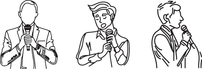 Man speaking on mic line art vector 
