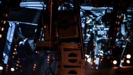 Stage lights equipment on theater ceiling