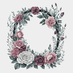 Vintage frame with flowers, watercolor roses wreath. Design element for card, invitation, canva, post. Generative AI.