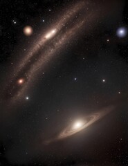 A majestic view of a distant galaxy, with its planets and stars twinkling in the night sky.