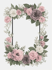 Frame with  flowers, vintage, watercolor illustration. Element for graphic, card, invitation. Generative AI.