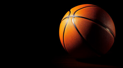 Basketball on dark background, close up minimal copy space for wallpaper