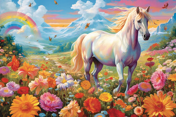Obraz na płótnie Canvas Magical fantasy cute unicorn Ai generative