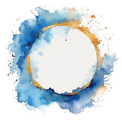 Blue and golden watercolor frame. Illustration AI Generative.