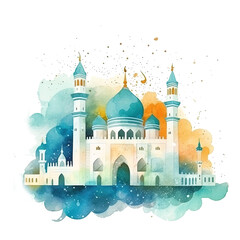Abstract eid mubarak watercolor background. Illustration AI Generative.