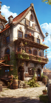 House in a fantasy world anime style architecture Generative AI