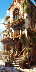House in a fantasy world anime style architecture Generative AI