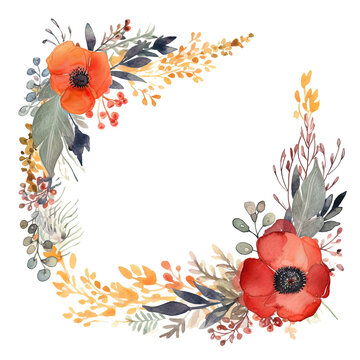 Watercolor floral frame. Illustration AI Generative.