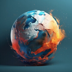 3d version of the earth, with smokey background, orange and indigo, vibrant illustrations, national geographic, photo light, cyan and magenta