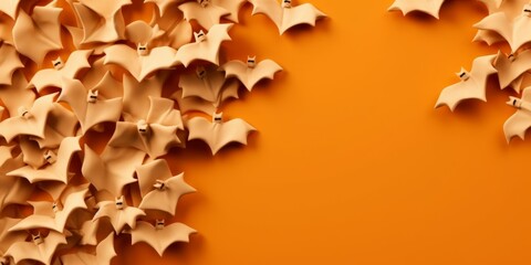 Fototapeta na wymiar Halloween decorations, bats on orange background. Created with generative AI technology.