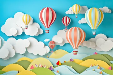 Fototapeta na wymiar Whimsical hot air baloons papercut illustration - Generative AI.