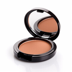 Fototapeta na wymiar Bronzer powder for facial makeup in a plastic case with a mirror on a white background 