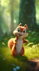 3d illustration of a squirrel in the woods ai generative