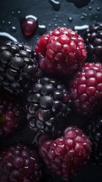Fresh Organic Boysenberry Berry Photorealistic Vertical Background. Healthy Vegetarian Diet. Ai Generated Lifelike Background with Delicious Juicy Boysenberry Berry. Generative AI