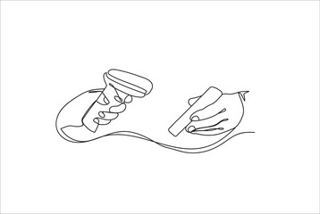 A woman cashier with a barcode scanner Continuous one-line drawing