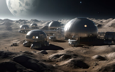 Futuristic space colony settled over the surface of a deserted planet. Generative AI