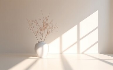 Fototapeta na wymiar Shadow texture with white walls and trees on a white floor, Illustration AI Generative.