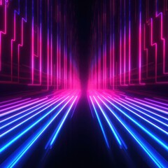 Dark room lit up with two neon lights, in the style of conceptual digital art, Illustration AI Generative.