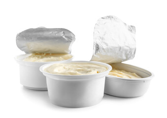 Boxes of processed cheese isolated on white background