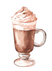 Frappe coffee drink watercolor. Cofee beverage hand drawn clipart element. Illustration isolated on white background for menu and cafe design