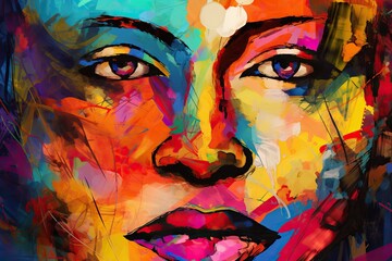 Fototapeta premium Colorful abstract neon face collage , generative artificial intelligence 