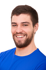 Fototapeta premium Close up studio portrait of young man against white background.