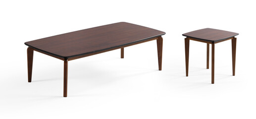 set of coffee table isolated white background . wooden