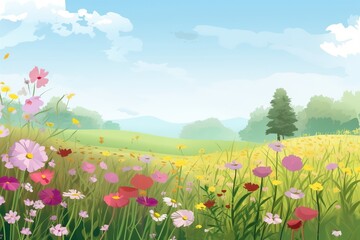 Obraz na płótnie Canvas Illustration of a flower meadow in spring , generative artificial intelligence 